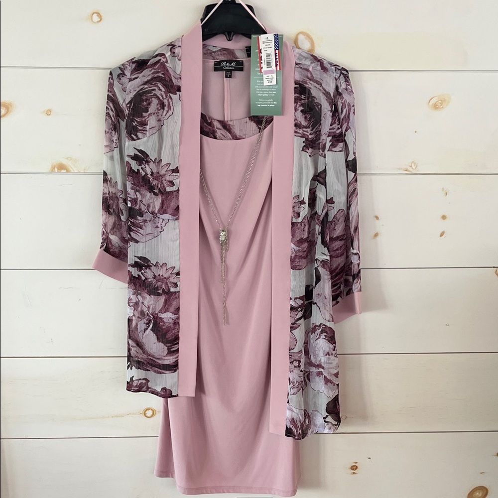 R&M Richards Mauve and Purple Floral 2 Piece Dress